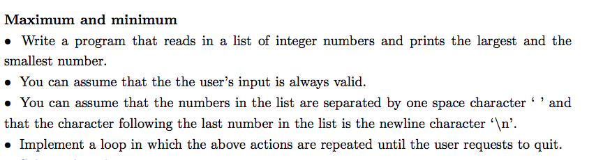 c++ Maximum and minimum Write a program that reads in a list