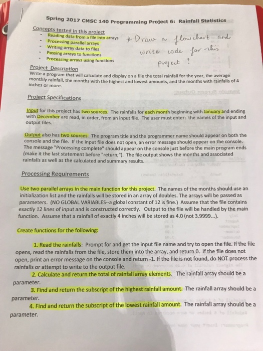 Sprin 9 2017 CMSC 140 Programming Project 6: Rainfall Statistics Concepts