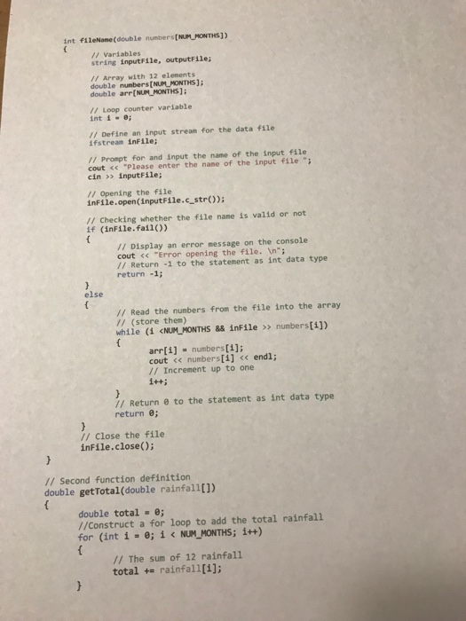 on a file the total rainfall for the year, the average monthly