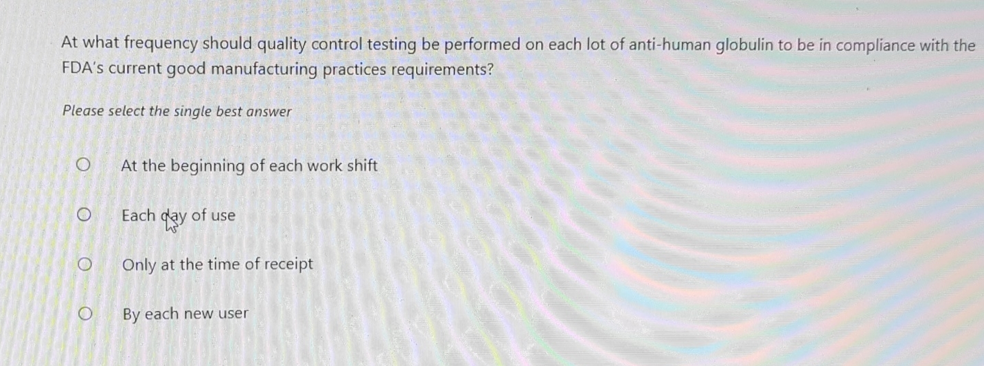  At what frequency should quality control testing be performed on each