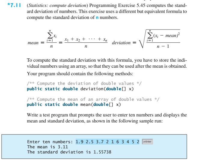 programming exercise 7.11, page 278 (name it Statistics), to compute the mean