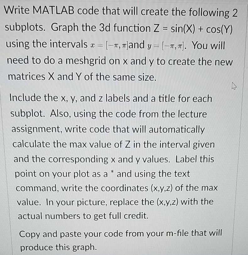 MATLAB Write MATLAB code that will create the following 2 subplots. Graph