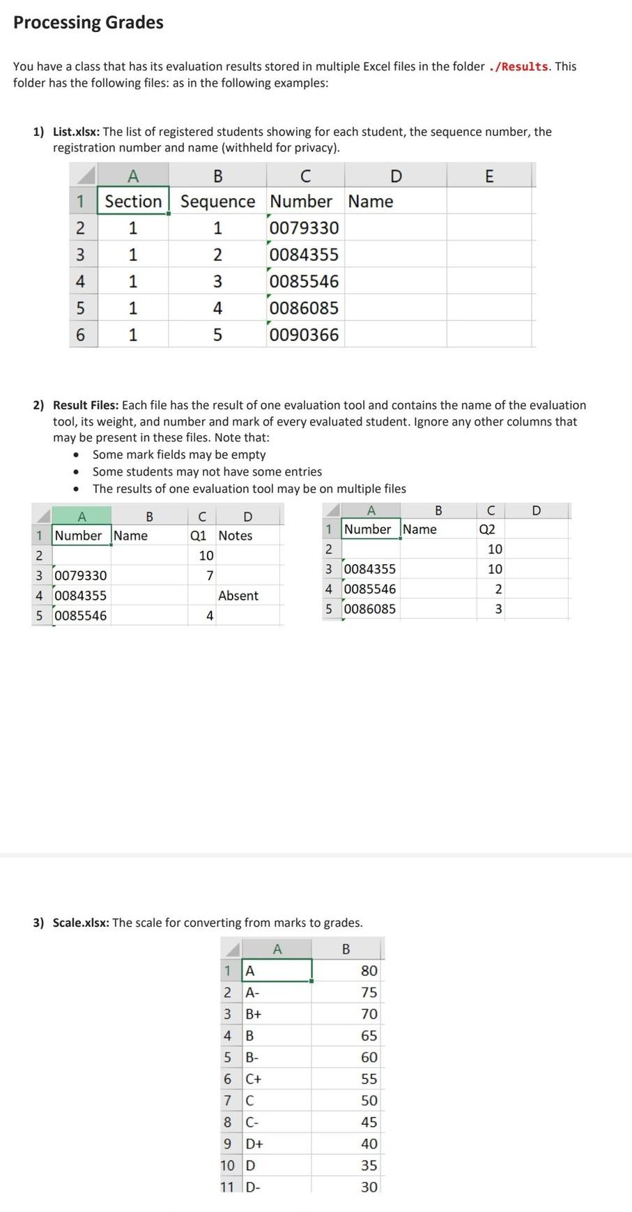  6 and 7 only please. Processing Grades You have a class