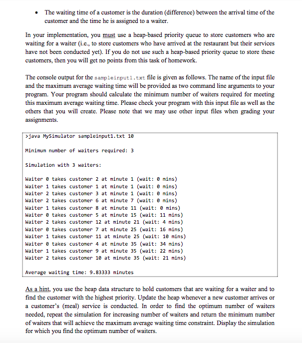 restaurant by using heap-based priority queue. The manager is trying to find