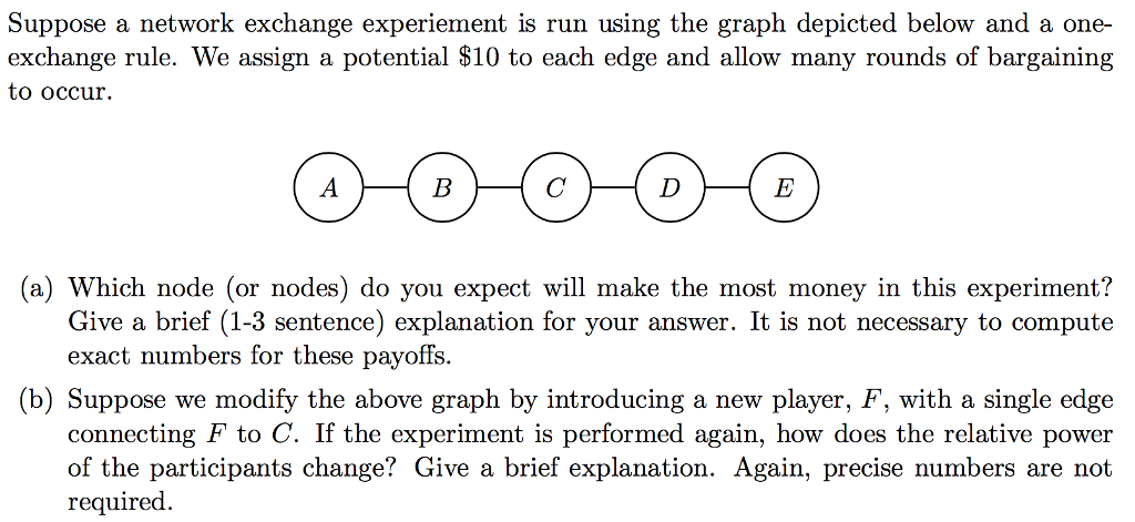 Suppose a network exchange experiement is run using the graph depicted
