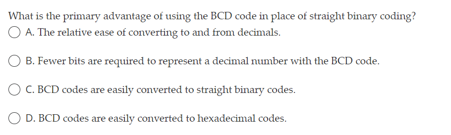 What is the primary advantage of using the BCD code in