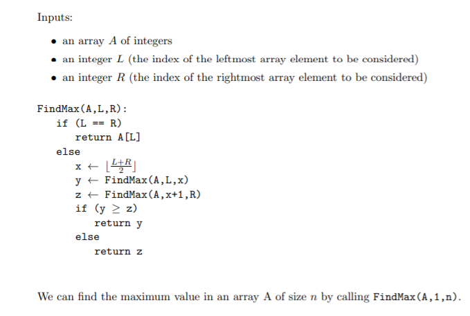 Given the following algorithm A. Write a recurrence relation to express T(n),