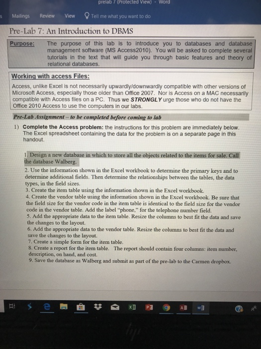  How I can do database in access 2016?,please prelab 7 (Protected