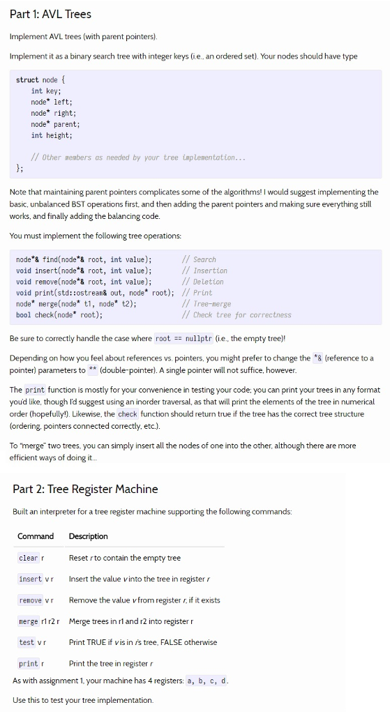 Data Structure in C++ AVL tree and its Register machine I tried
