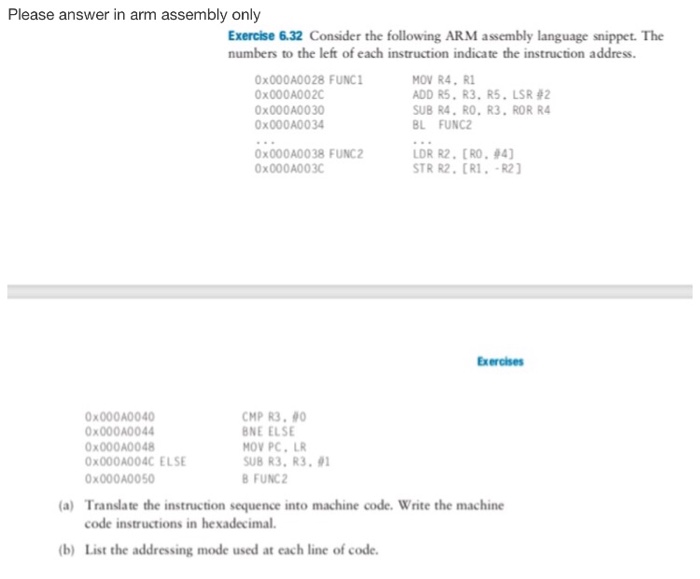  Arm assembly Please answer in arm assembly only Exercise 6.32 Consider