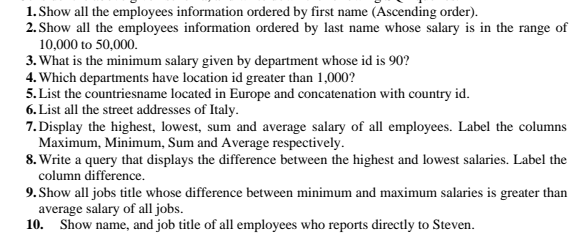 queries note proper screen shots clear REGIONS DEPARTMENTS REGION ID REGION_NAME DEPARTMENT_ID