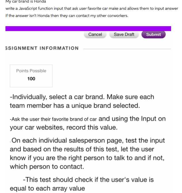  My car brand is Honda write a JavaScript function input that