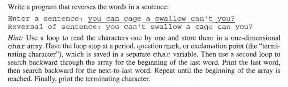  C programming Please Write a program that reverses the words in