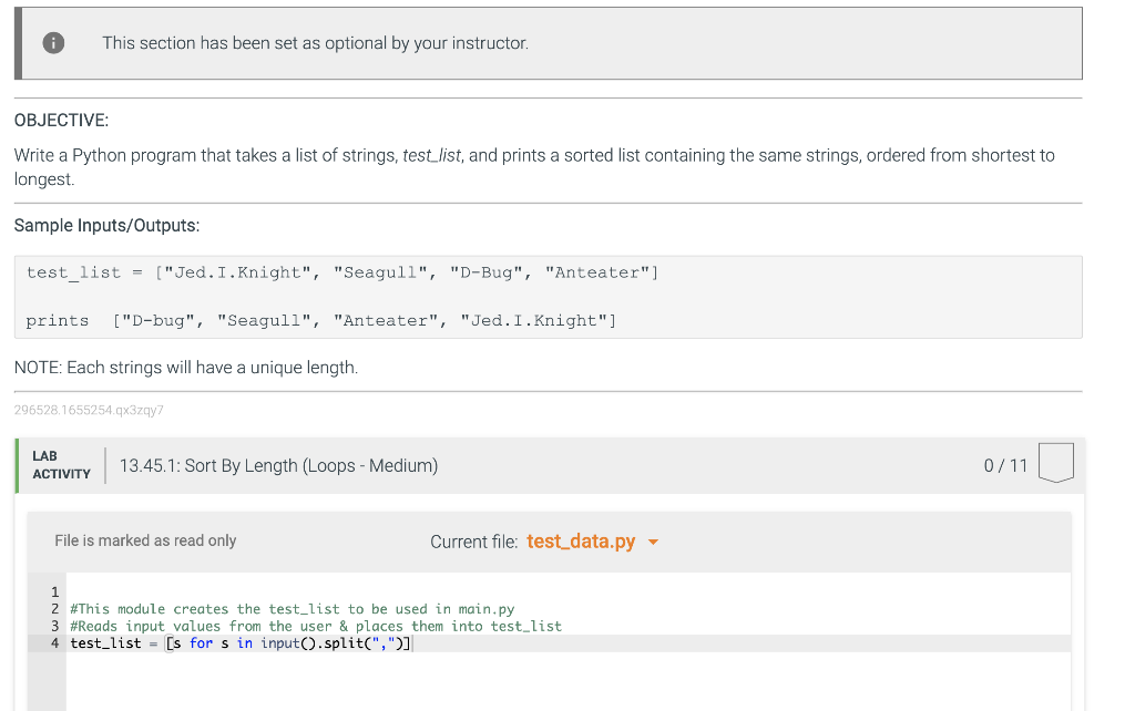 Python Please!!!!! This section has been set as optional by your instructor.