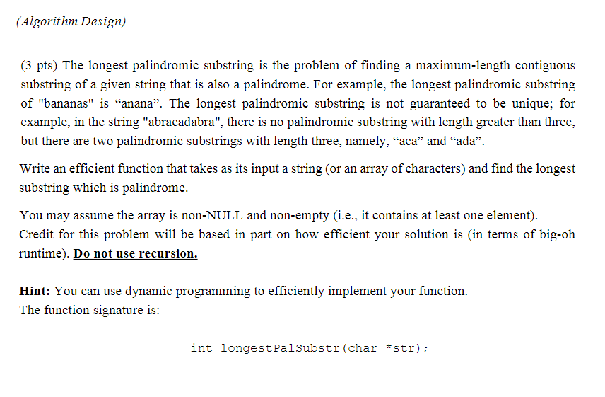 Please write in C (Algorithm Design) ic substring is the problem of