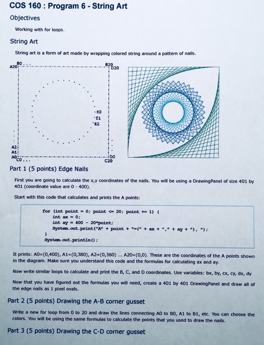  cos 160 : Program 6- String Art Objectives Working with for