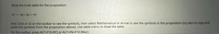  write the truth table for the proposition: --v (PA) Hint Click