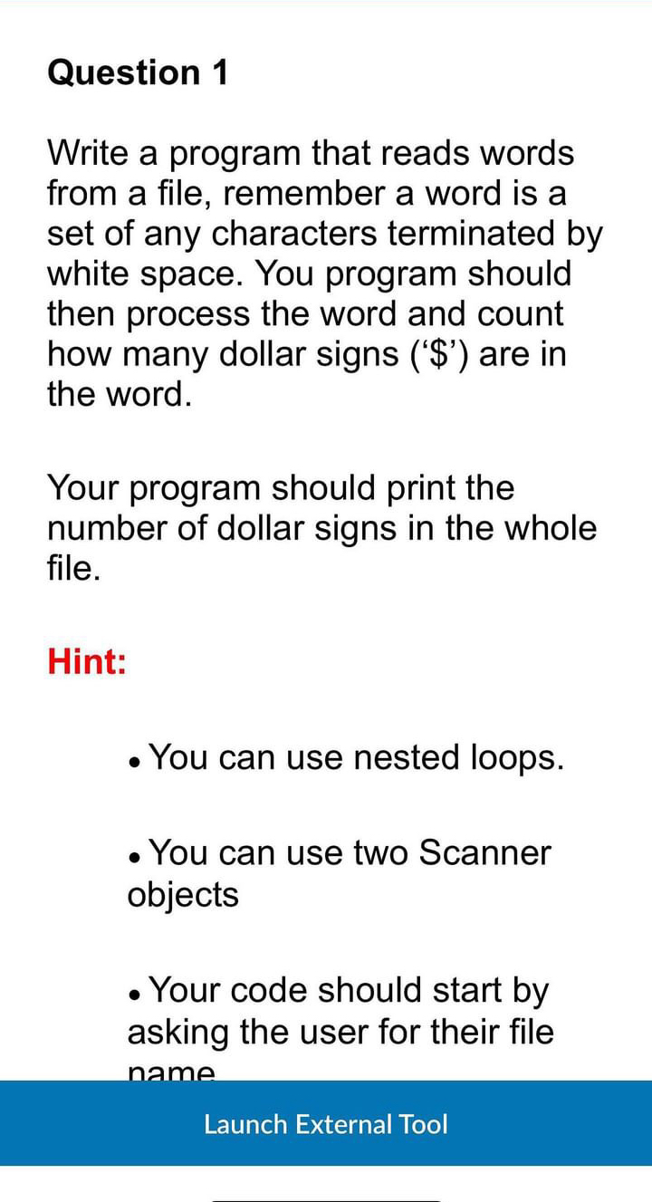  Question 1 Write a program that reads words from a file,