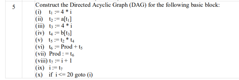 Construct the Directed Acyclic Graph (DAG) for the following basic block: (i)