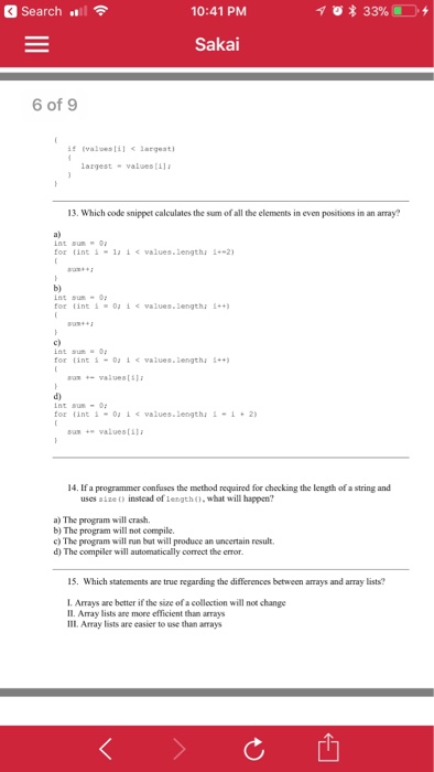 int191 c)in 1101 nunatays d) int numareay(10 What is displayed after executing