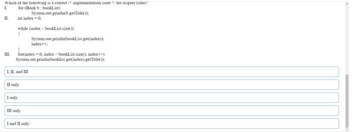 Java Which of the following is a correct implementation code for display