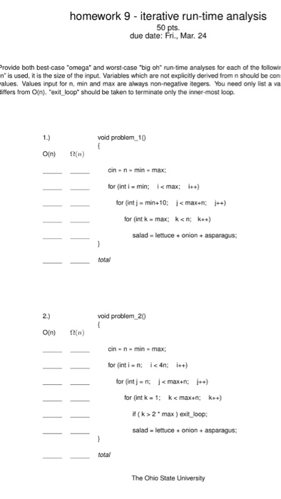 pts. due date: Fri., Mar. 24 Provide both best-case "omega" and worst-case