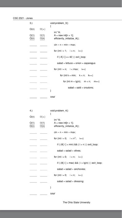 "big oh" run-time analyses for each of the following. When a value