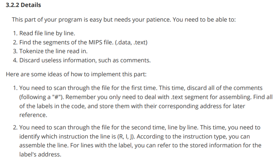 Please write in CPP language. 3.2 Assembler 3.2.1 Overview The first task