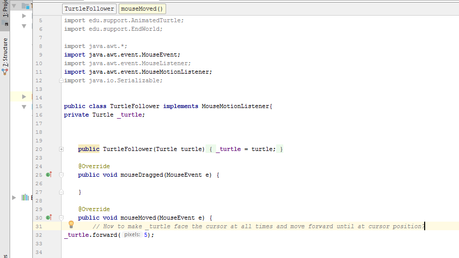  I need help writing a program that has an object(a turtle),