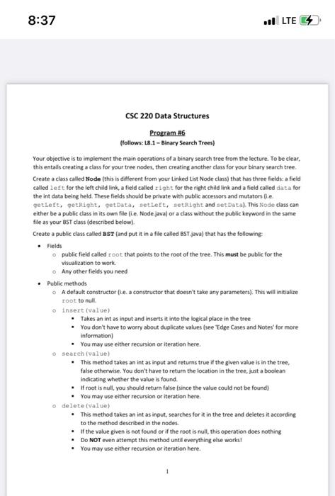  CSC 220 Data Structures Program 6 (follows: L8.1 - Binary Search