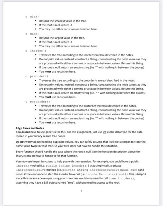 Trees) Your objective is to implement the main operations of a binary