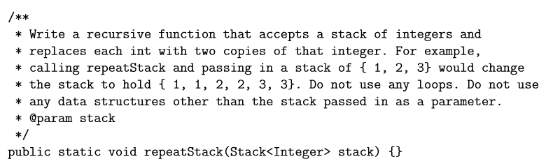 System.out.println(Recursion.indexOf("Hello", "lo")); // 3 Stack stack = new Stack(); stack.push(2); stack.push(3); stack.push(4);
