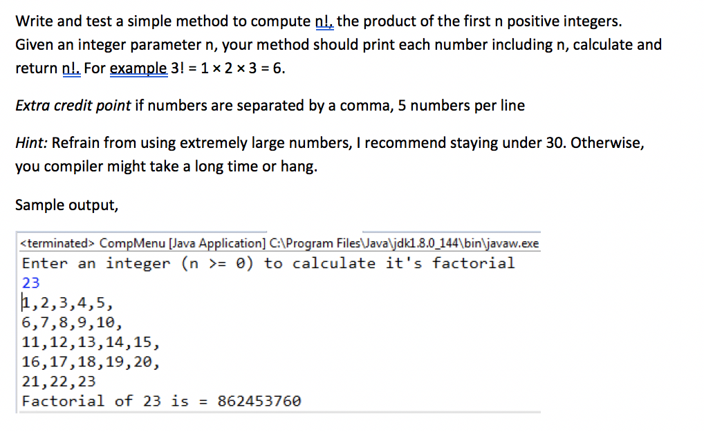  need java code. Write and test a simple method to compute