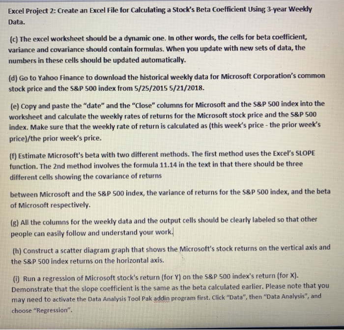  Excel Project 2: Create an Excel File for Calculating a Stock's