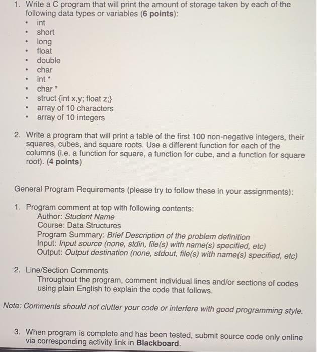  1. Write a C program that will print the amount of