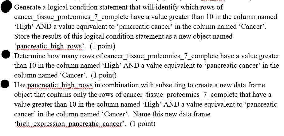 Using R studio code Generate a logical condition statement that will identify