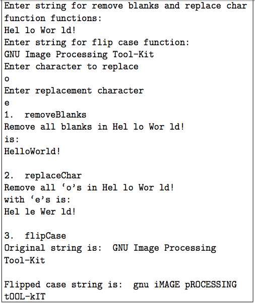 utility functions to test mastery of C strings. *******you MUST use these