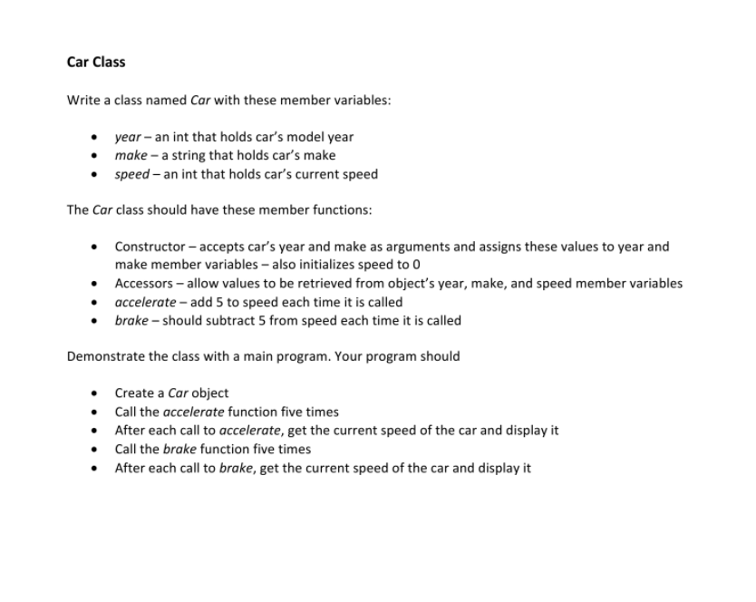  C++ programming Car Class Write a class named Car with these