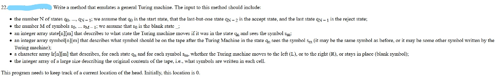 Write a method that emulates a general Turing machine. In Java Write