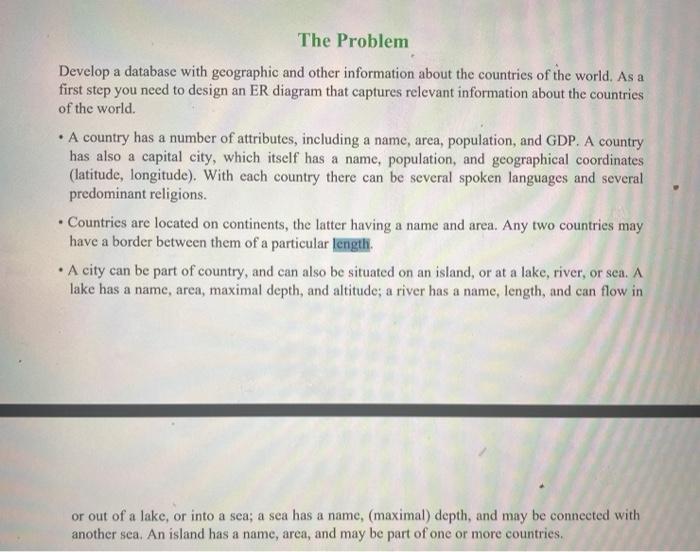  er drawing tools The Problem Develop a database with geographic and