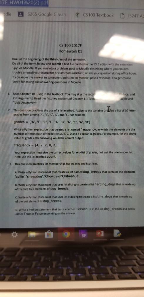 plz just give me a simple python answer 17F-Hw01%20(2).pdf lleIS265 Google