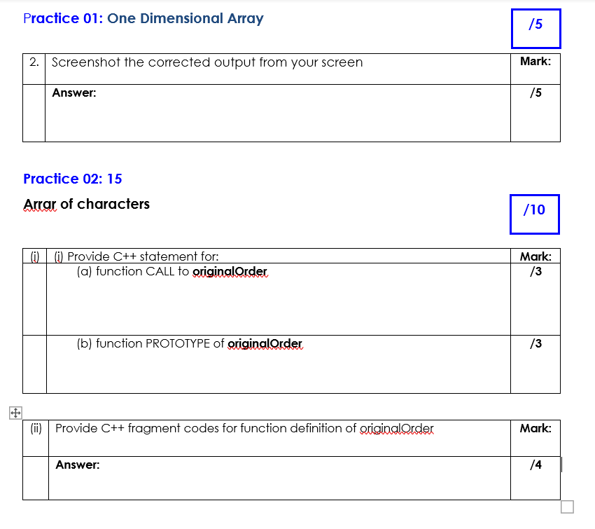 array. Fix the C++ code at the highlighted lines as shown in