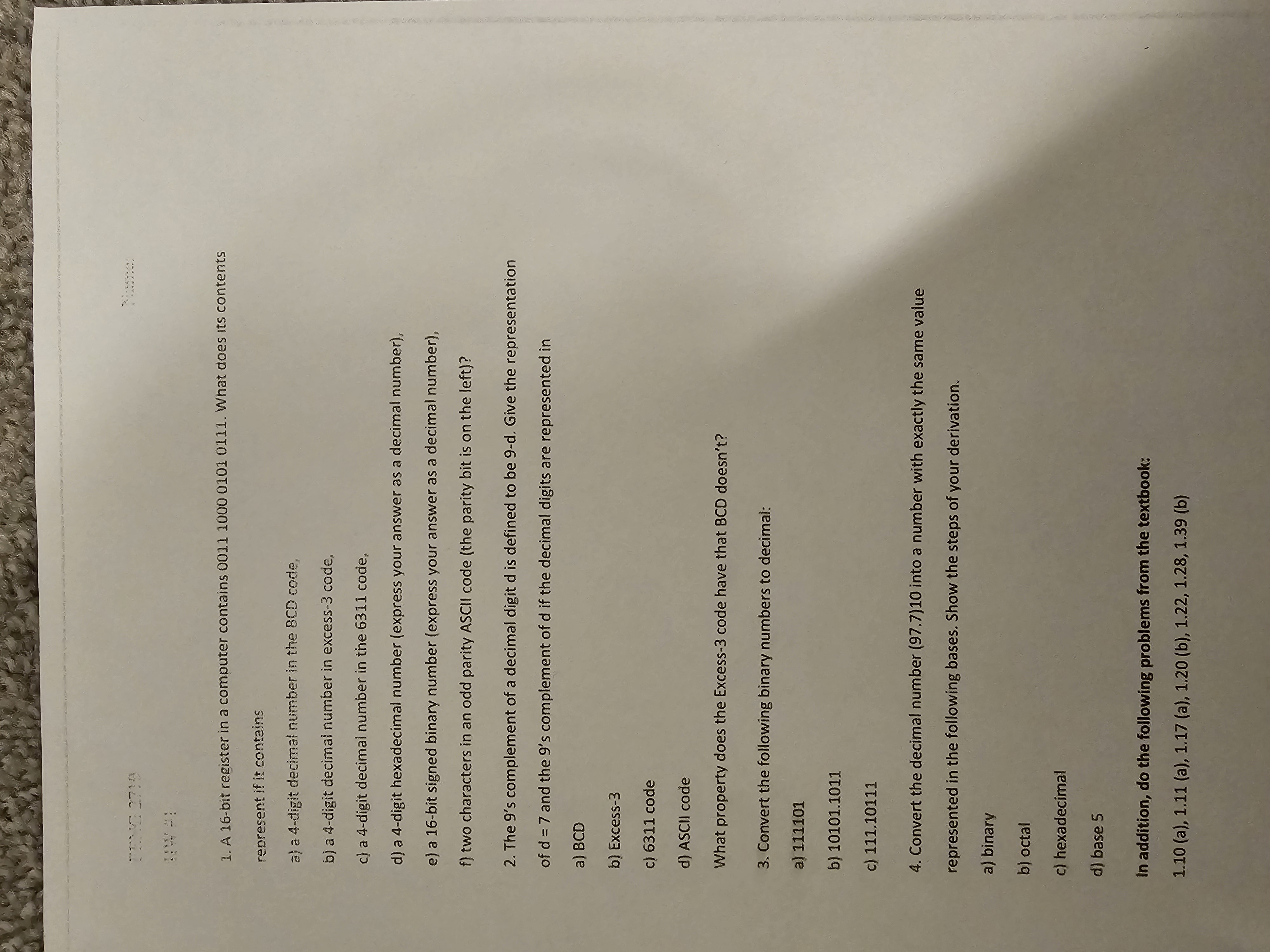  A 16-bit register in a computer contains 0011100001010111. What does its