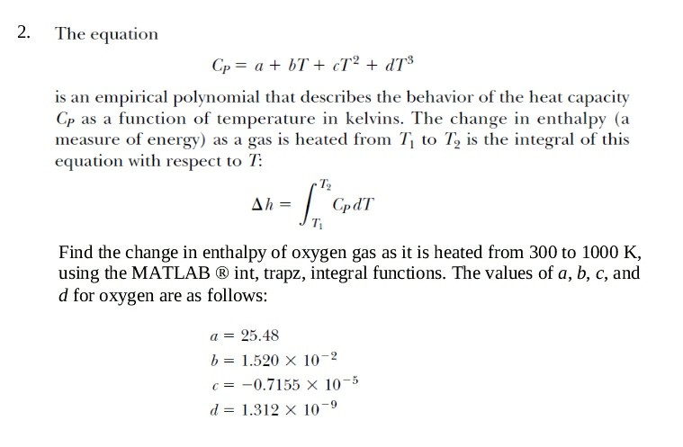  please do this on matlab 2. The equation Cp = a