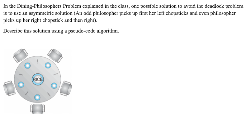 use asymmetric solution in pseudo code please,thank you In the Dining-Philosophers Problem