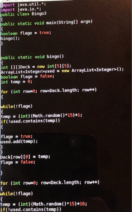 things. 1st I need to make a BitSet called bingoBalls that generates
