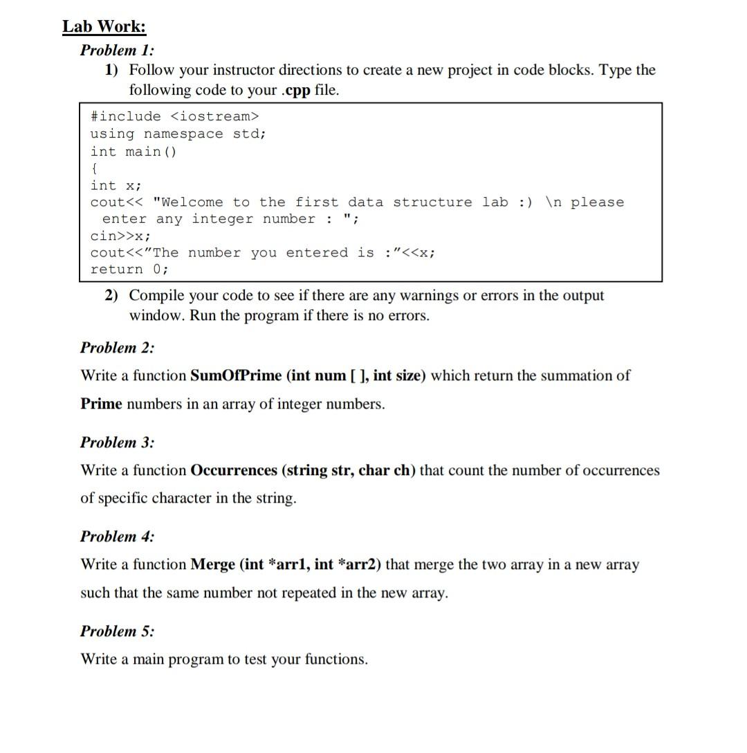 data structure c++ please fast Lab Work: Problem 1: 1) Follow your