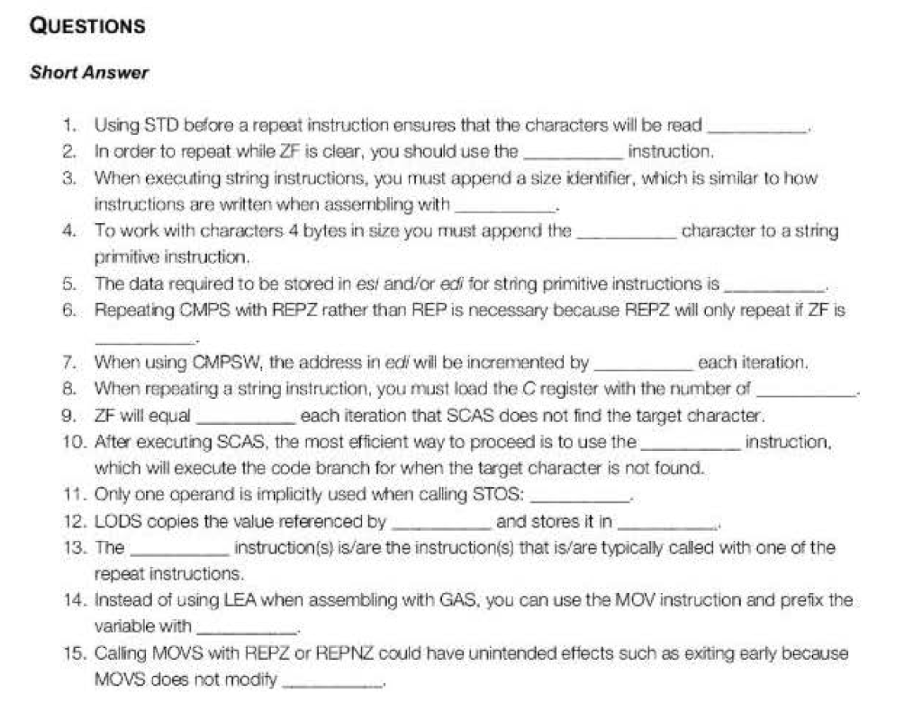  QUESTIONS Short Answer 1. 2, 3. Using STD before a repeat