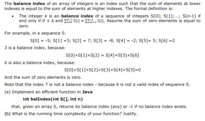 Java and Algorithm problem. Please, show the stepss The balance index of