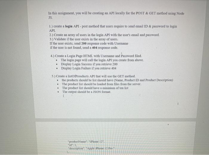  In this assignment, you will be creating an API locally for